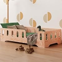 smartwood Toddler Bed 70x140 cm - Montessori Floor Bed in Natural Wood FSC-Certified with Safety Rail & Slatted Base - Supports up to 230 kg - for Boys and Girls - TILA 2
