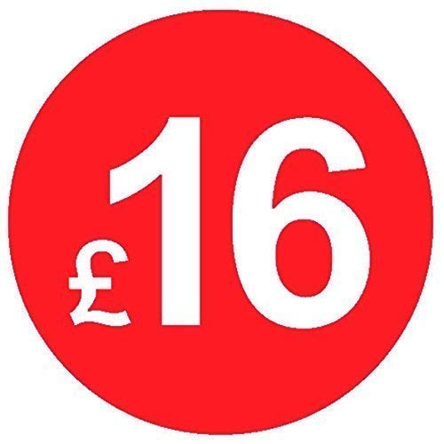 Pack of 500-20mm Price Stickers/Labels - Choose from 10p to £95 - Bright Red - Many Prices to Choose from (£16 - Red)
