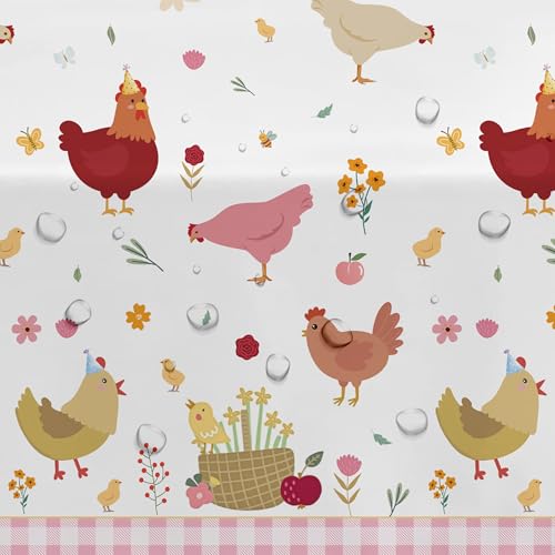 Image of Chicken Party Decorations Tablecloth for Birthday Baby Shower, 3 Pack Farm Animal Barnyard Little Chick Birthday Party Supplies Table Cover, 55in x 86in