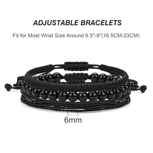 GolbalJew Healing Crystal Beaded Bracelets for Women Men, 6mm Stone Beads Bracelets Set with 2PCS Adjustable Rope Bracelets 6