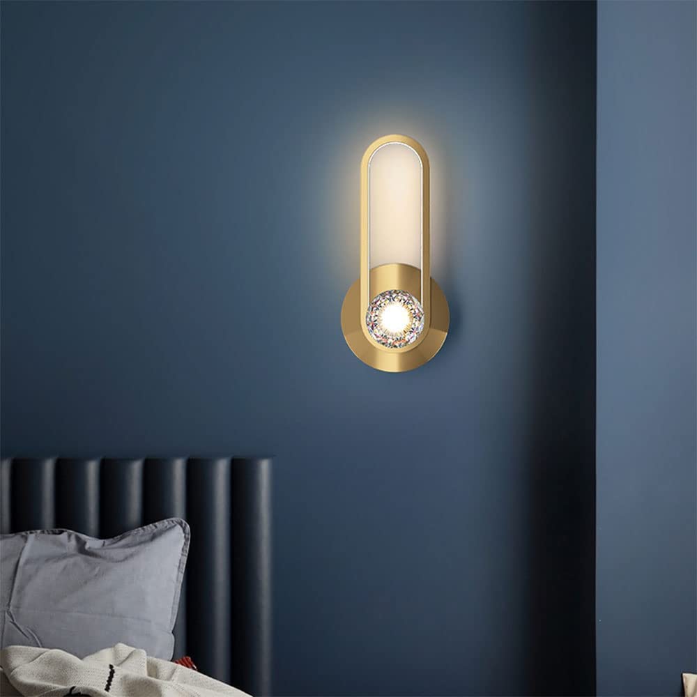 HCZKIUJY Dimmable Modern Copper Wall Sconces for Living Room Bedroom Bathroom Vanity Hallway Long Strip Gold Wall Lamp with Linear Mirror Light Design 12.9/20.8'' Length (33cm)