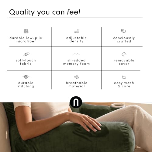 Image of Nestl Reading Pillow with Shredded Memory Foam, Designed for Sitting Up in Bed and Couch, Back and Arms Adjustable Support for Adult & Teens Backrest Pillows for Reading, Washable Cover, Olive Green