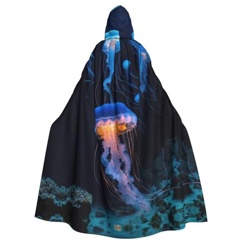 LIXLZH Jellyfish ocean Print Hooded Cloak Universal Adult Cape Witch Costume Halloween Costumes Carnival Cloak