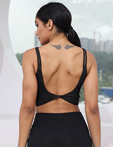LUYAA Womens Workout Sports Bras Backless Padded Yoga Tank Tops Crop Twist Low Back Cami Bra for Gym2