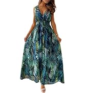 Yutdeng Kleid Damen Sommer Lang Trägerkleid Sommerkleid Lang V Ausschnitt Blumenmuster Rückenfrei...