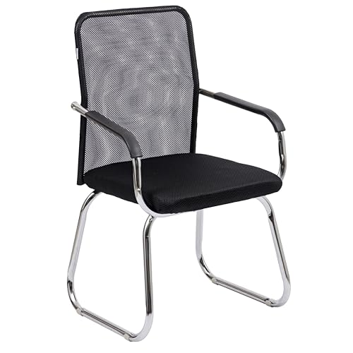Baroni Home Silla de oficina con reposabrazos con respaldo ergonómico de tela transpirable, sillón en voladizo para salas de espera y conferencias, carga 130 kg, color negro con patas plateadas, 51 x