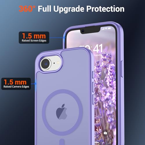 Image of SUPFINE Magnetic for iPhone 17e Case /iPhone 16e Case (Compatible with MagSafe) (Military Grade Drop Protection) Slim Translucent Matte Shockproof with Anti-Fingerprint Phone Case,Purple