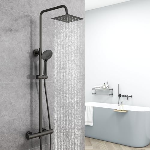 AICA Ensemble de Colonne de Douche Thermostatique pour Salle de Bain, Robinet de Douche Thermostatique, 3 Modes de Pulvérisation, Chromé, Hauteur Réglable...