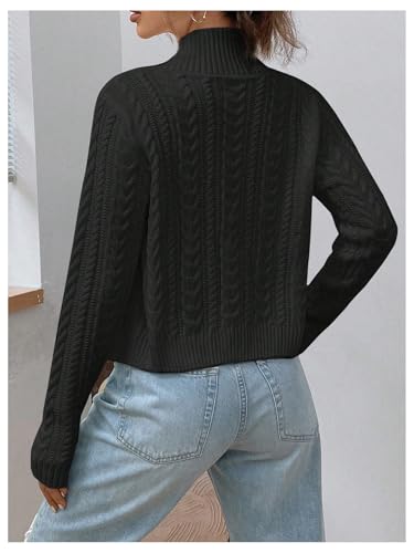 Image of MakeMeChic Women's Cropped Cable Knit Sweater Zip Cardigan Fall Clothes