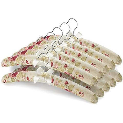 GLCON 16 inches Satin Padded Hangers for Women Clothing - Padded Clothes Hangers for Sweaters - No Bump Fancy Floral Bridal Hangers for Adult Coat Suit Wedding Dress (Pack of 10) Cover