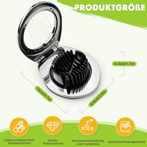 Sinnsally Eierschneider Edelstahl Spülmaschinenfest Eierteiler Kartoffelschneider Eierharfe Erdbeerschneider Eieraufschläger Mozzarella Schneider Metall Eierpiekser Eierschüttler Egg Slicer (Schwarz) 2