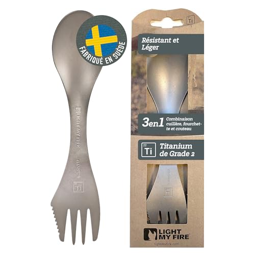 Light My Fire Spork Titanium Fourchette Cuillère de Camping en Titane - Couvert de Camping – Couteau et Fourchette-Cuillère en métal – Couvert Multi Fonction...