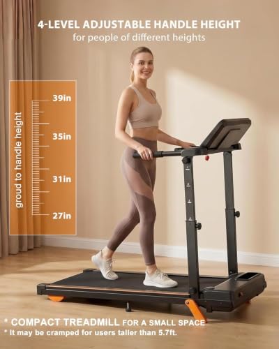 Image of Walking Pad Treadmills for Home - Foldable Treadmill with Handle Bar, 4 Levels Height, 12% Incline, Stand Desk
