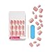 KISS Gel Fantasy Press On Nails with Glue, Pink, Short Length, Squoval Shape, 28 Fake Nails, Net wt. 2 g (0.07oz.) Pink Gel Nail Glue, Mini File, & Manicure Stick – ‘Ribbons’