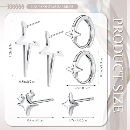 Nosiny 3 Pcs Star Earrings Set Y2k Goth Punk Grunge Emo Earrings Star Shape Jewelry Cute Studs Halloween Jewelry for Women2