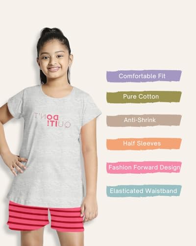 Image of Pure Cotton Half Sleeves Printed T-Shirt & Shorts Set Set | Shorts Set for Kids | Clothing Set for Kids | Summer Set for Kids | Kids Nightwear Multicolor and Sizes