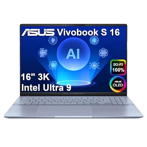 ASUS Vivobook S 16 AI PC Laptop, 16' 3K OLED, Intel 16-Core Ultra 9 285H ( i9-13900H) for Creators, Photographer, Designers, IR Webcam, IST Computer Customized 32GB DDR5 RAM, 1TB/2TB SSD, Win 11 Home