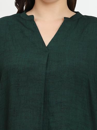 Image of SINDOORI Relaxed Fit Tops for Women Plus Size Solid Printed Mandarin Collar, Band Collar, V-Neck Top, Half Sleeve Loose Fit