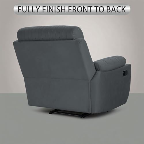 Image of Adorn India Premium Majestic 1 Seater Recliner Manual Sofa Chair | Dark Grey Suede Velvet Fabric | Soft Padded Back Rest & Handrest | Living Room Recliner Chair | 3 Years Warranty