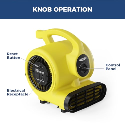 Image of ALORAIR 3 Speed Air Mover Blower Fan 115W 600CFM Utility Floor Fan - Yellow
