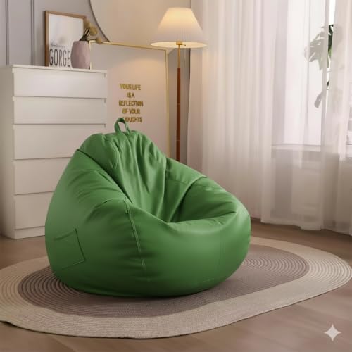 Image of 4XL Leatherette Bean Bag Chair with Footrest & Cushion with Beans Filled (Ready to Use) Color- (Green, Bean Bag Only)