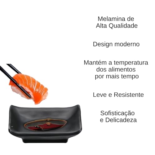 Kit 6 Molheira Japonesa Shoyu Tarê Sushi Melamina Sakura 10cm Restaurante Culinária Oriental Premium