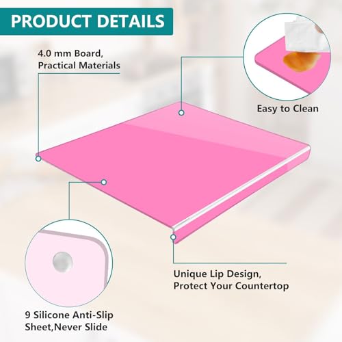 Tabla de cortar acrílica rosa claro, grande 41.91 cm x 34.04 cm con bases antideslizantes de silicona para cocina miniatura 4