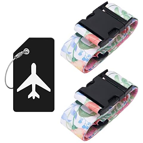 ZOUIQSS 2 Pack Adjustable Luggage Straps,Heavy Duty Suitcase Belts,Luggage Tag Travel Packing Straps with Quick Release Buckle(Flower) Cover