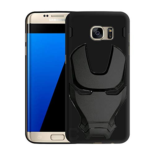 Image of COVERLY Official 3D Touch Feel Trending Real Hero Avenger Logo Mask Soft Rugged Grip Iron Man Super Power Cartoon Movie Silicone Matte Strong Back Cover for Samsung Galaxy S7 Edge 2018 -Black