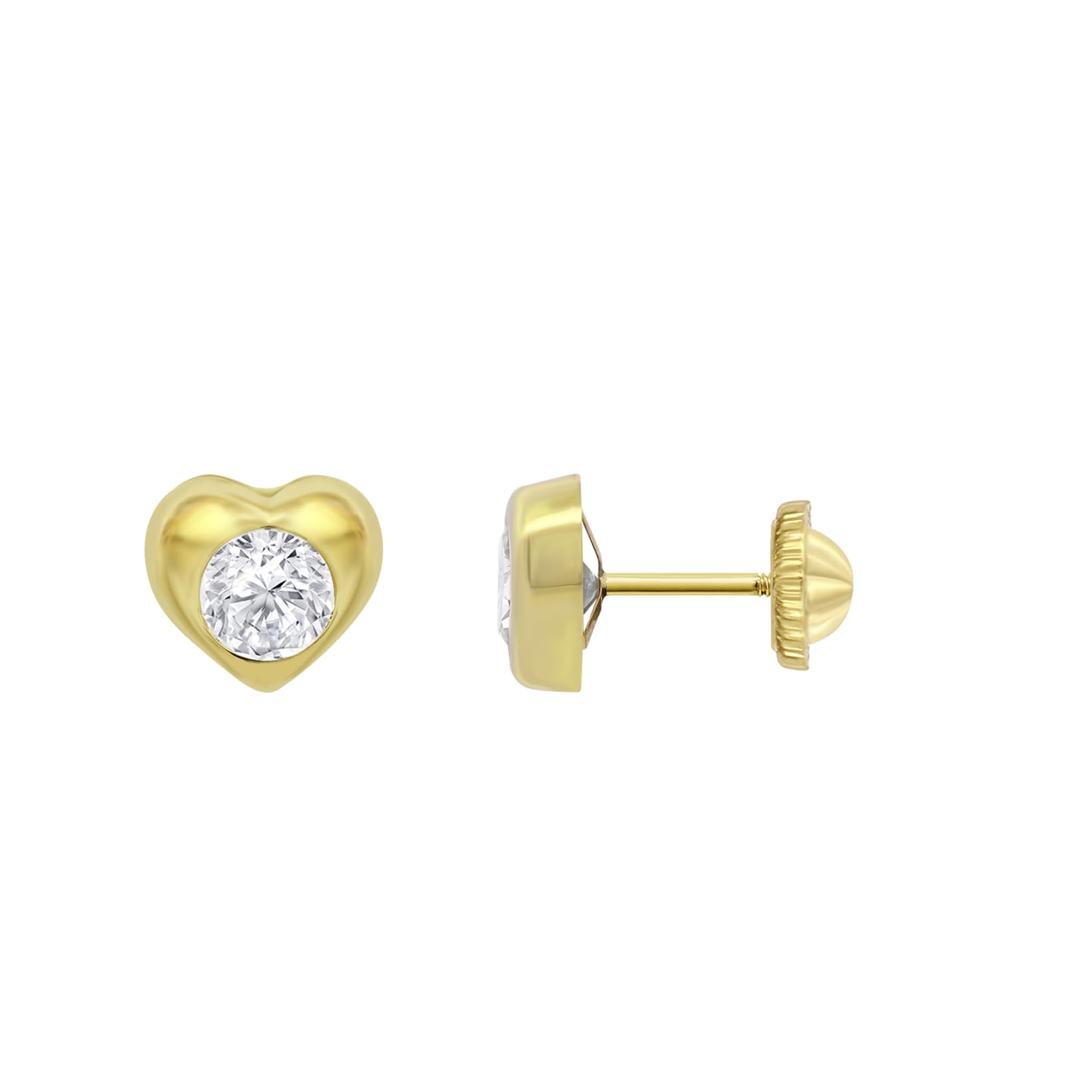 TIME ROAD Orecchini Bebè Bambina in Oro 9K HIN00198/4 – Cuore 4 mm – Chiusura a Vite Sicura – 3–24 mesi – Ideale per Nascita, Battesimo o Compleanno