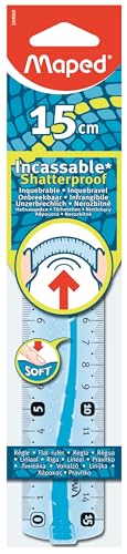 Maped Règle plate INCASSABLE avec bords anti-taches et soft anti-dérapant - Règle plate 15 cm Coloris Bleu