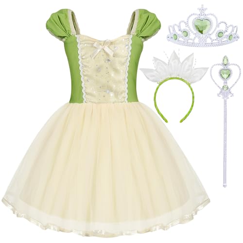 COTRIO Baby Girls Princess Costume Toddler Birthday Outfit Fancy Dress Halloween Xmas Party Dresses Up with Accessories Size 2T Green