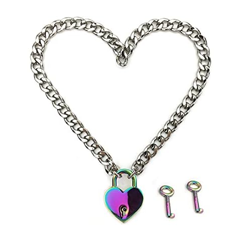 Padlock Necklace Chain Collar Choker with Two Keys and Box for Women, Men and Pet, Metal, not known Cover