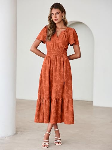 Image of Simplee Womens Summer Boho Maxi Dress Semi Formal Wedding Guest Short Sleeve V Neck Empire Waist Floral Long Dresses