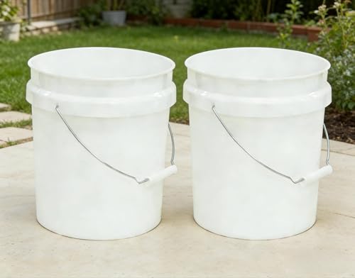 (2 Pack) 2 Gallon Plastic Utility Bucket with Comfort Handle Heavy Duty Round Pail for Cleaning Gardening Household Storage BPA-Free White