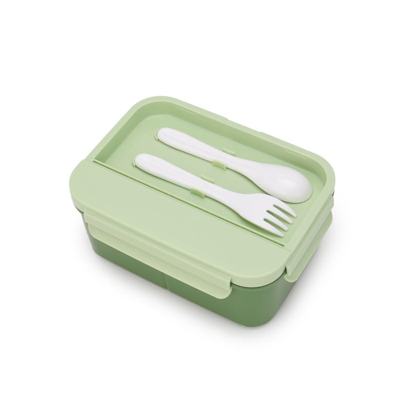 Image of Lunch Boxes 600 ml with 500ml Water Bottle Combo| Plastic 3 Compartment Leakproof Bento Box for School Picnic Office Boys and Girls - BPA Free - 4-Side Lock (Color - Green)