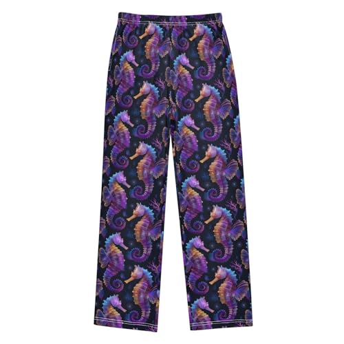 ALAZA Seahorse Colorful Black Pajama Lounge Pants Long Sleep Pajama Bottoms with Pockets