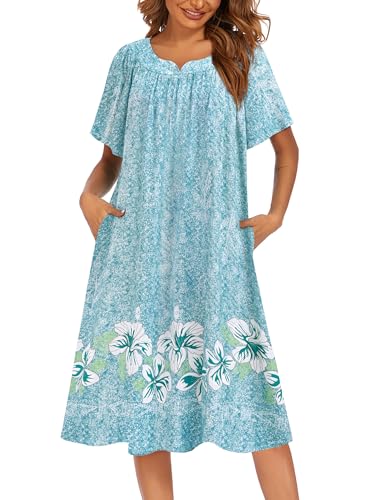 Image of Ekouaer Womens Nightgown Short Sleeve House Dress with Pockets-Floral Print Mumu Dress