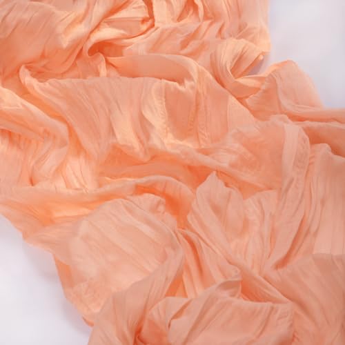Image of MLMC 3 Pack Peach Cheesecloth Table Runner 10ft Summer Rustic Gauze Cheese Cloth Table Runner 35x120 Inches for Wedding Bridal Baby Shower Party Decor