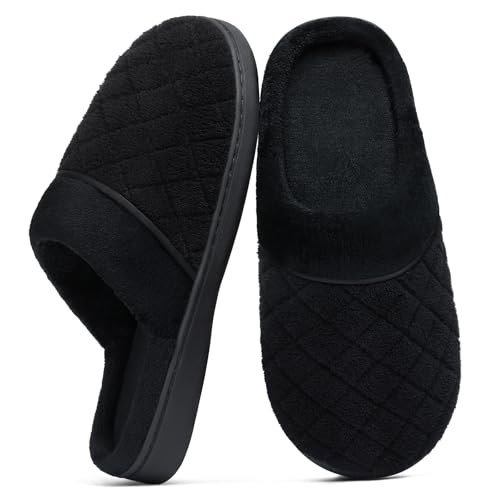 Litfun Unisex Wide House Slippers for Women Men Memory Foam Indoor Bedroom Shoes Black 39