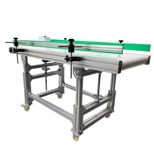 WYDDDARY PU Belt Conveyor Aluminum Conveyor Machine 59x19.7inch Industrial Transport Conveyor 110V 120W Adjustable Speed Double Guardrail Electric Conveyor White