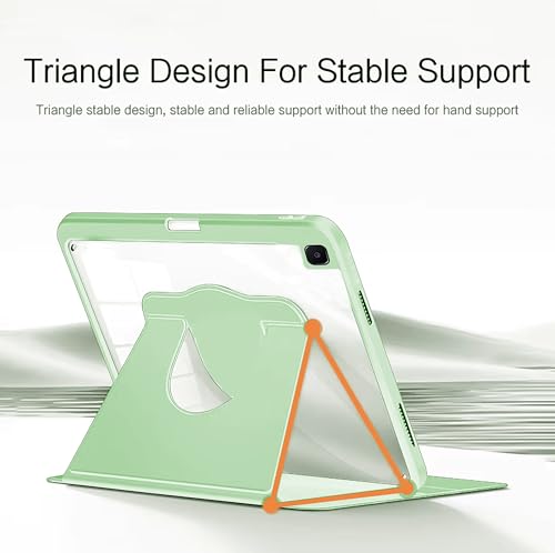Image of TGK Rotating Case for Samsung Galaxy Tab S6 Lite 10.4 inch SM-P610 P615 P613 P619 with Pencil Holder Trifold Stand Cover Clear Back (Mint Green)