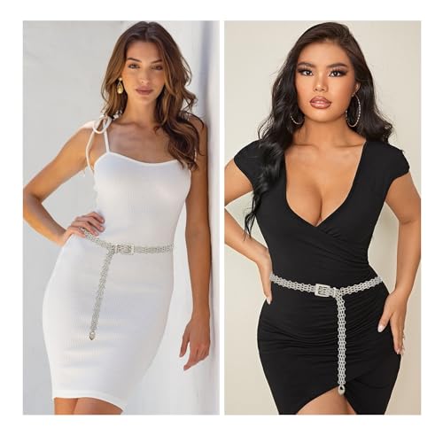 Women Belt Chain Gold Gold Double Curb Metal Belt Fashion Waist Accessory for Dress2