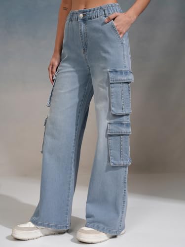 Image of Tokyo Talkies Women Cargo Jeans | Straight fit