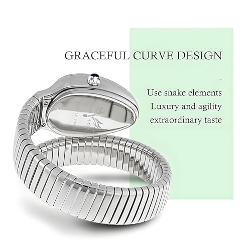 Women's Snake Head Bracelet Watch With Diamonds - Stainless Steel