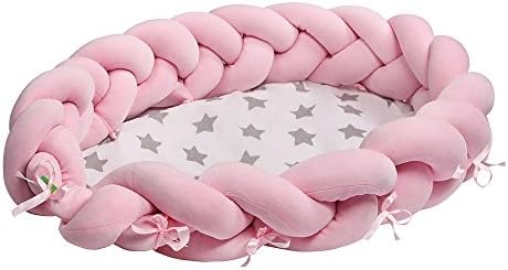 LULANDO Multifunctional Baby nest for Newborn and Babies, Baby Snuggle Pod, Soft and Safe Baby nest (35.43 x 23.62 x 6.69 inches) (Pink - Grey Stars/White)