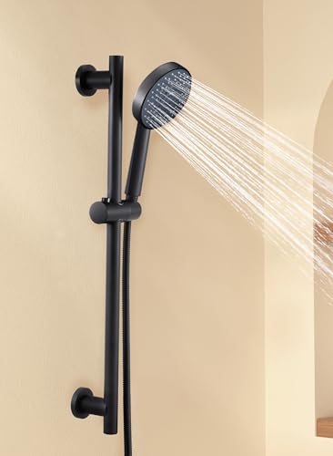 KES Adjustable Shower Head Holder with Slide Bar Combo, Handheld Shower Head with Hose 5-Function Handheld Shower Kit with Handheld Set Matte Black, F204-BK-C1