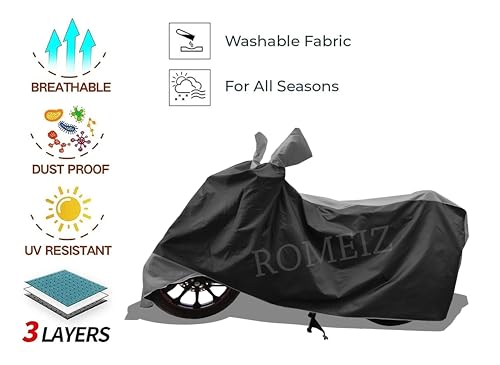 Image of All Weather Bike Cover for RE Scram 440 Bike Cover with Water-Resistant and Dust Proof Premium 190T Fabric Grey Stripe