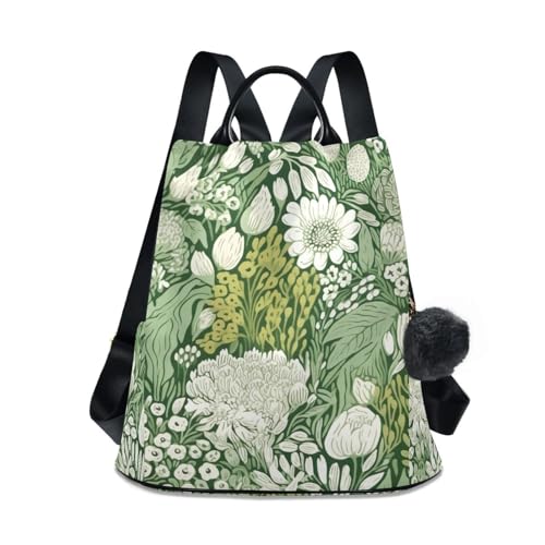 Sac à dos antivol vert floral pour femme idéal pour vos escapades citadines et voyages tendance