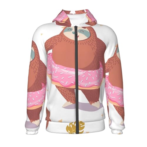 Sloth with Donuts1 Kid Hoodies Boys Zip Up Sweatshirts Girls Pullover with Pocket2